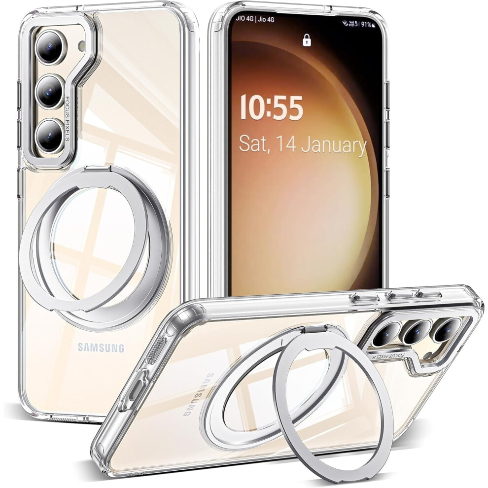 Samsung Galaxy S23 Plus Case With 360 Rotatable Magnetic Ring Stand, Magsafe-Compatible, Military-Grade Clear Translucent Case 9023022584564