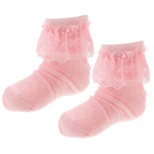 1 Pair Baby Girl Ruffle Socks Pink Cotton Mesh Breathable Nonbinding Cuff for Toddlers