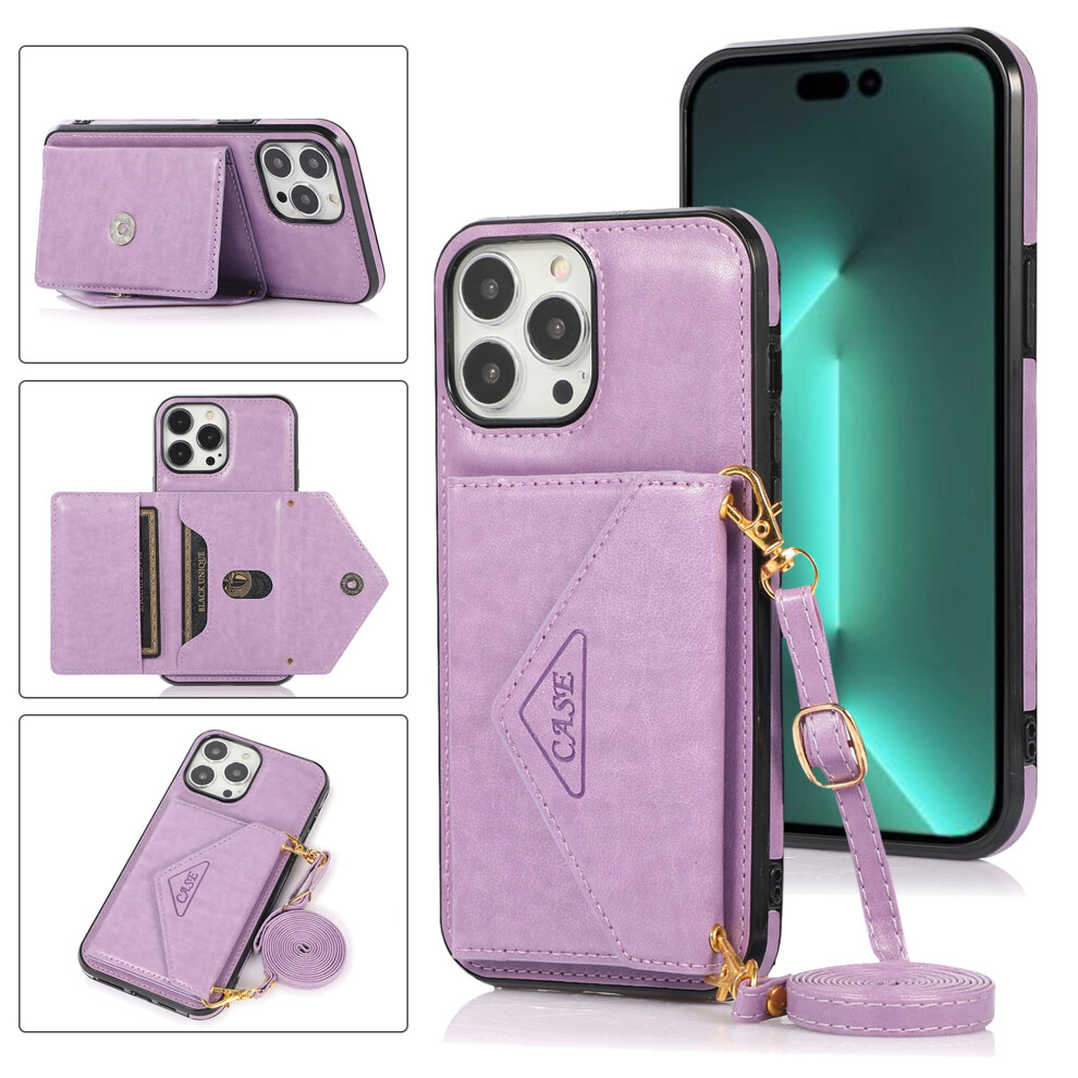 Pu Leather Crossbody Wallet Case With Card Holder & Strap For Iphone 15 Pro Â Compatible With Iphone 15 Pro Purple 9336866739350