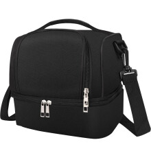 (Black) Insulated Lunch Bag with Adjustable Strap