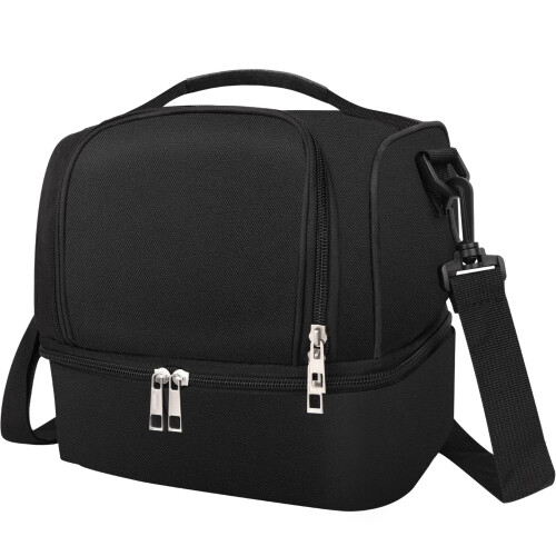 (Black) Insulated Lunch Bag with Adjustable Strap