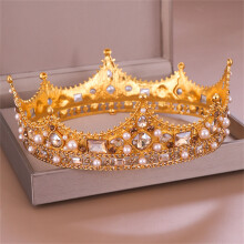 (Gold) Baroque Pearl Crown Hairpiece for Parties