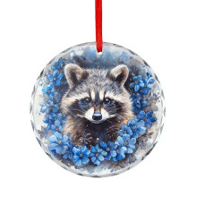 Raccoon Watercolor Flower Glass Ornament Christmas