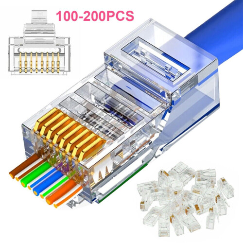 100 τεμάχια RJ45Pass Through Modular Plug Network Cable Connector End 8P8C CAT6CAT5 1