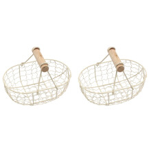 Vintage Wire Egg Basket with Wooden Handle – Rustic Chicken Wire Storage Bin for Farmhouse Decor & Kitchen Organization