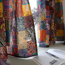 Vintage Patchwork Cotton Linen Window Curtain Panel Rod Pocket Boho Colorful Pattern Room Darkening Window Drapes, 1 Piece,55"x63",Patchwork