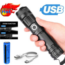 (Weiyi-EC)--LED Flashlight Zoom USB Rechargeable Super Bright Torch Camping Lamp Work Light.--(uy;h)