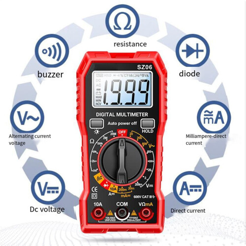 Digital Multimeter Sz06,Ac/Dc Voltage,Current,Resistance,Diode&Continuity Tester Digital Multimeter Sz06,Ac/Dc Voltage,Current,R 2