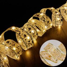 Christmas Ribbons & Light Strings – Colorful Decor, Gold-Stamped Double-Layered Ribbons, Tree Accessories