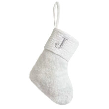 7.1" Personalized White Christmas Stocking with Embroidered Initial J, Compatible with Xmas Decor