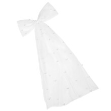 1Pack Wedding Short Veil Bow Clip for Brides in White Lace and Pearl