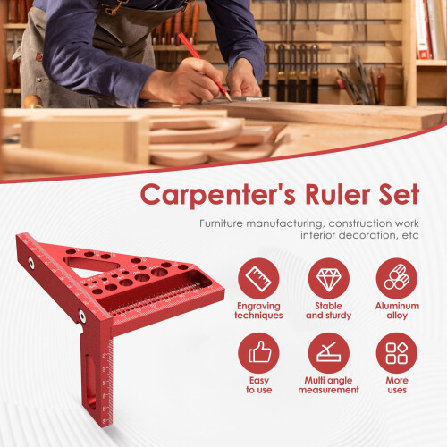 3D Carpenter Square: 22.5–90 Angle Tool, High-Precision Multifunctional Engineer Ruler with 2 Woodworking Pens, Compatible with Standard Layouts 2