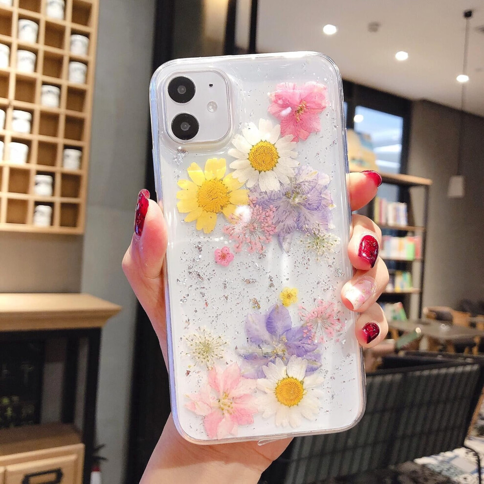 Bling Glitter Sequin Case For Iphone X & Iphone Xs Â Handmade Dried Flower Leaf, Flexible Soft Tpu Bumper Cover Â + Blue/Pink 9170372355273