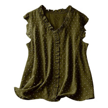 Canotta da donna in cotone con scollo a V, vestibilità ampia, verde militare, taglia XXL