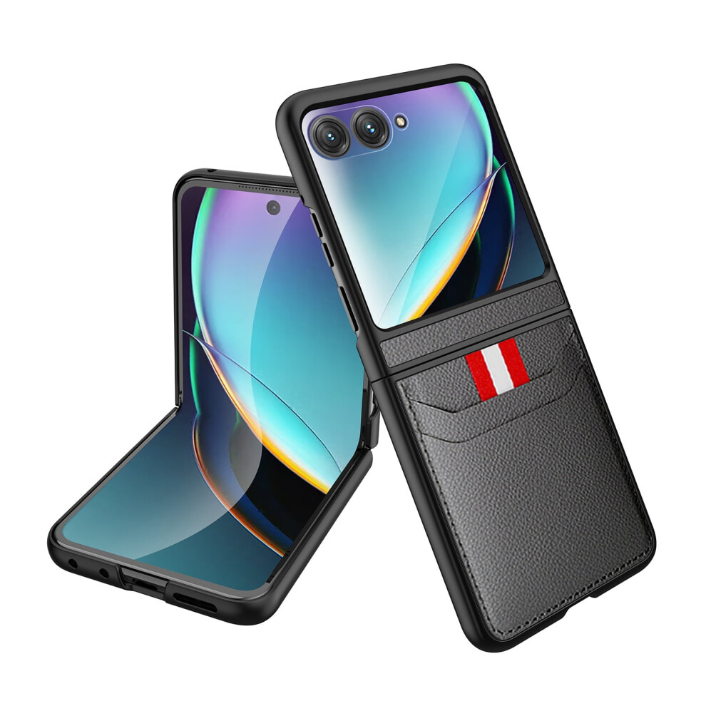 Motorola Razr 2024 Case With Built-In Screen Protector, Wallet & Card Holder, Slim Pu Leather Pc Bumper, Shockproof, Gray 9193271261216
