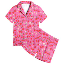 Girls' 2-Piece Fruit Print Pajama Set, Short Sleeve Top & Bottoms, Comfortable Loungewear for Kids 2-13 Years, Hot Pink, Size 6-7 Years