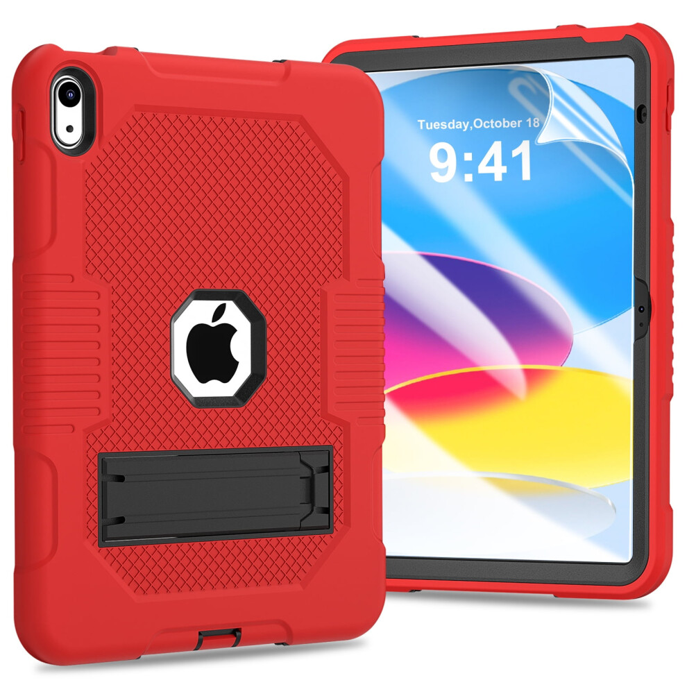Tech Circle Rugged Case For Ipad 10Th Gen (10.9", 2022) Â Shockproof Full-Body Cover + Soft Hd Screen Protector & Kickstand, Red 9193271260370