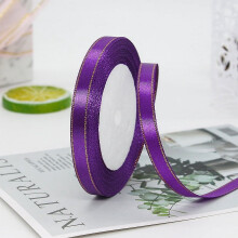 Purple Satin Ribbon with Gold Edge, 3/8” Polyester, 25 Yards – for Gift Wrapping, Wedding, Bows, Bouquets, Floral & Crafts