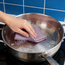Chiffon de nettoyage de cuisine en microfibre ultra-fine gaufrée 30 x 30 cm, ultra-doux, très absorbant, séchage rapide, violet, 1 pièce