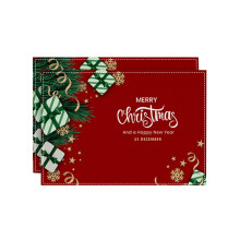 Christmas Red Placemats Set of 2, 12x18", Xmas Trees & Snowflakes, Heat Resistant, Washable, Non-Slip – Compatible with Standard Tables
