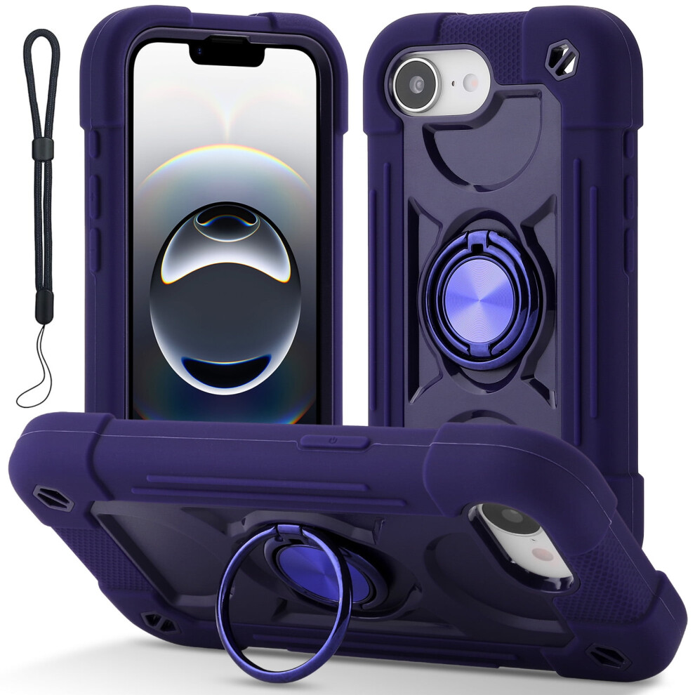 Iphone 16E Case 6.1" Â Compatible, 360 Rotating Ring Stand, Military-Grade Drop Protection, Rugged Cover With Wrist Strap, Deep Purple 9130661147781