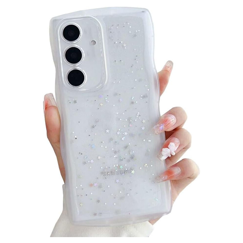 Compatible With Galaxy A14 5G Case – Glitter Bling, Curly Wave Frame, Silicone Shockproof Lens Protector (Clear) 9170372355839