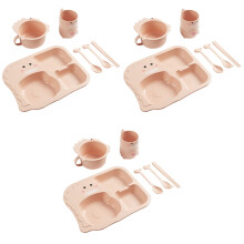 3Sets Kindertafelset Roze PP Tarwe Compartiment Bord Kom