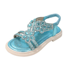 Sandali estivi da bambina con strass e cinturino elastico alla caviglia, stile casual bohémien, perfetti per la spiaggia e per il comfort di tutti i