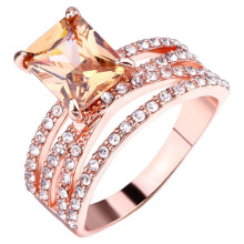 Inele suprapuse pentru femei din aur roz cu zirconiu cubic, inel pătrat geometric din argint sterling – compatibil cu modelele de moissanit și