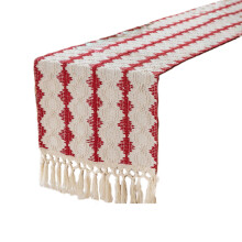 Christmas Boho Table Runner,Xmas Gift with Tassels,Red Woven Striped Table Runner for Holiday Party Decoration 13.7x60 in