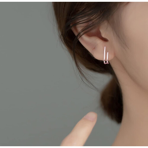 Sterling Silver Bar Open Hoop Huggie Earrings 2