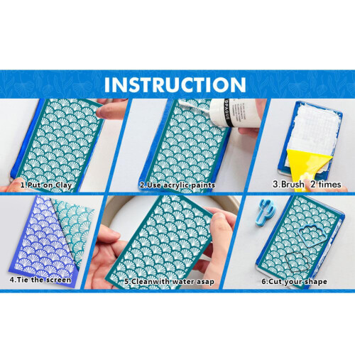 Silk Screen Stencils for Polymer Clay Reusable Printing Kit 2