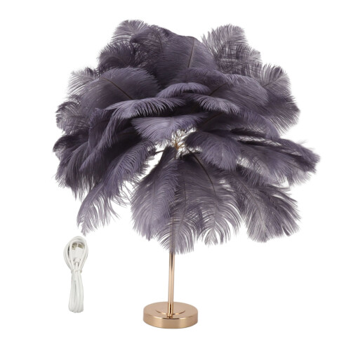 Feather Table Lamp 3 Color Dimmable Touch Bedside Light USB Gray Modern Decor 2