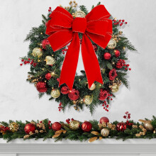 Fiocco di Natale in peluche rosso da 14x12 pollici, decorazione per albero di Natale, ghirlanda, porta, festa, decorazioni natalizie, riutilizzabile