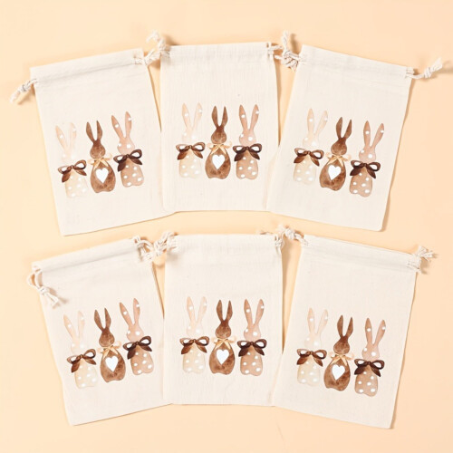 Easter Bunny Drawstring Bags Cotton-Linen 6-Pc 1