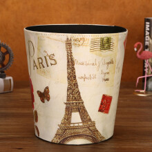 13-Gallon Leather Trash Can with Lid, Decorative Eiffel Tower Design – Compatible with Office & Home Use