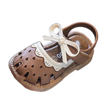 Sandali vintage da bambina con punta chiusa, in pelle, stile rustico, per l'estate, colore marrone, 6-9 mesi.