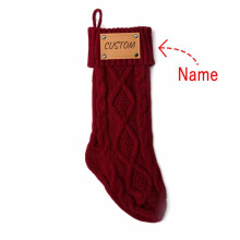 Personalized Christmas Stockings with Names, 18” Knitted Xmas Stocking w/ Leather Nameplate – Compatible with Fireplace Display