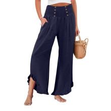 Women's Cotton Linen Straight Leg Pants Navy S-3XL