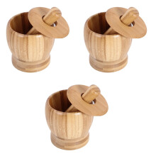 3Pièces Ensemble Pilon À Ail Couvercle En Bois Couleur Khaki