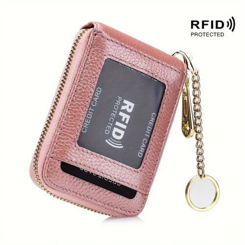 Θήκη πιστωτικών καρτών RFID από γνήσιο δέρμα, πορτοφόλι πολλαπλών θέσεων με