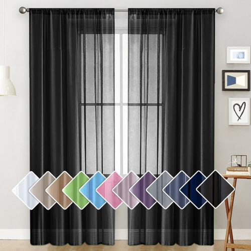 Semi-Sheer Curtains Light-Filtering 52x63 Inch 1 Panel Black