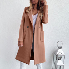 Lange wollen jas met reverszakken in snoepkleuren voor de herfst en winter (khaki, maat S)