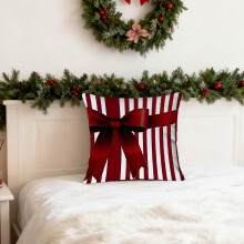 Taie d'oreiller à rayures rouges et nœud papillon, ornée d'un nœud, pour Noël, décoration de canapé et coussin de maison.