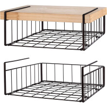 12" inch Easy Install White Wire Under Cabinet Wire Hanging Basket Shelf Organizer Rack For Kitchen Pantry Bathroom, Black