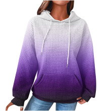 Women's Quilted Hoodies Gradient Color Hooded Drawstring Long Sleeve Pocket Sweatshirt Trendy Casual Tops