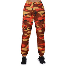 Awxnjux Damen-Sporthose, Damen-Camouflage-Hose, Cargohose, Tarnhose mit elastischem Bund, lässige Outdoor-Jogginghose mit Tasche (Orange, L)