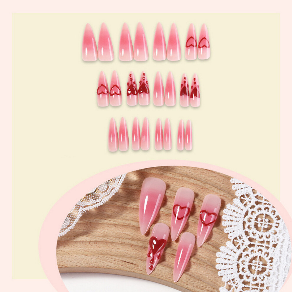 Dcph-Clothing 24Pcs Pink Heart Stiletto Fake Nails