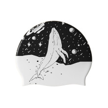 High-Elasticity Waterproof Silicone Swimming Hat for Adults, Double-Sided Print, Compatible with Curly/Short/Medium/Long/Thick Hair, Black