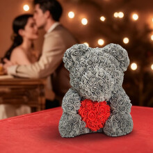 Oso de rosas hecho a mano con flores artificiales: regalo romántico de aniversario/cumpleaños para ella, decoración duradera para el hogar, ideal